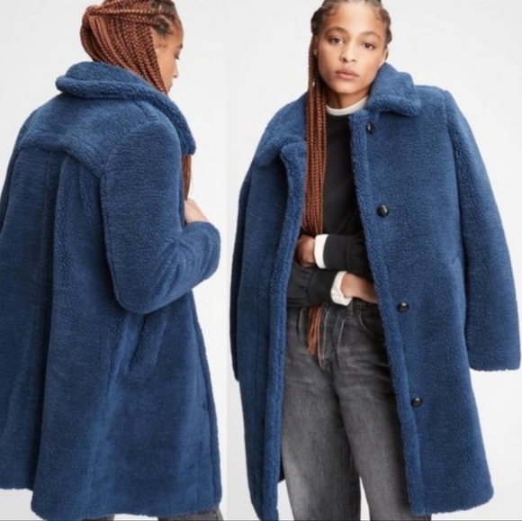 GAP Women's Sherpa Overcoat in Blue Night Size XS - Picture 2 of 6